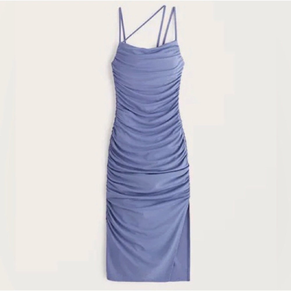 NEW Abercrombie & Fitch Womens Asymmetrical Strappy Ruched Midi Dress‎ Size L